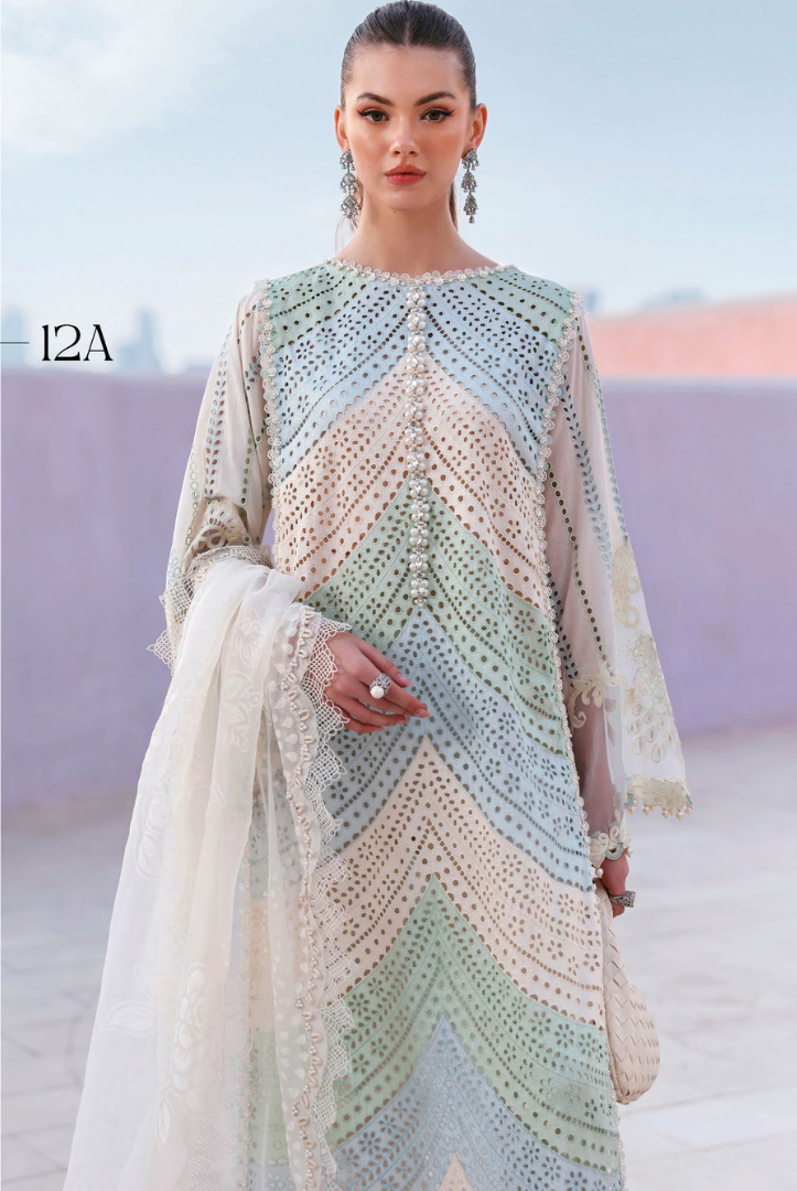 3 Piece Suit Stitched Embroidered Luxury Lawn Maria.B - MBL'26-12A