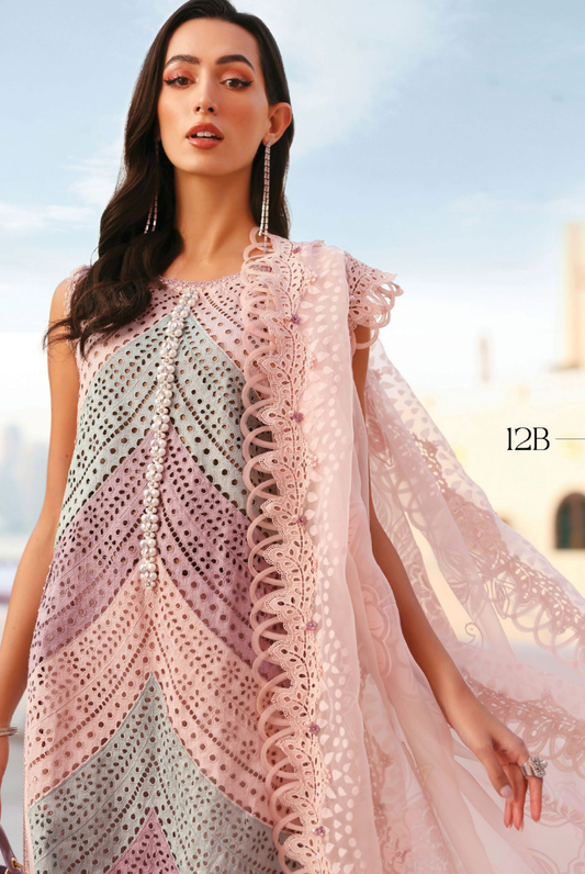 3 Piece Suit Stitched Embroidered Luxury Lawn Maria.B - MBL'26-12B