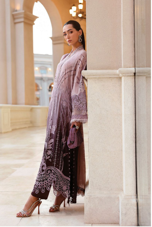 3 Piece Suit Stitched Embroidered Luxury Lawn Maria.B - MBL'26-1B