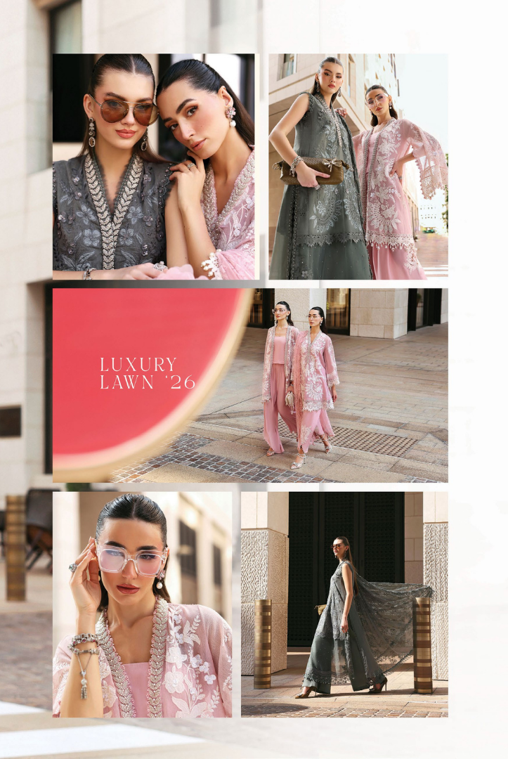 3 Piece Suit Stitched Embroidered Luxury Lawn Maria.B - MBL'26-3A