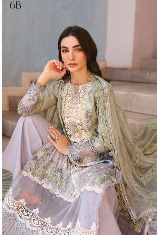 3 Piece Suit Stitched Embroidered Luxury Lawn Maria.B - MBL'26-6B