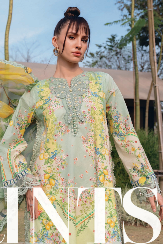 3 Piece Suit Stitched Embroidered Lawn BY Maria.B M.PRINTS'26 - MBPT-29-8B