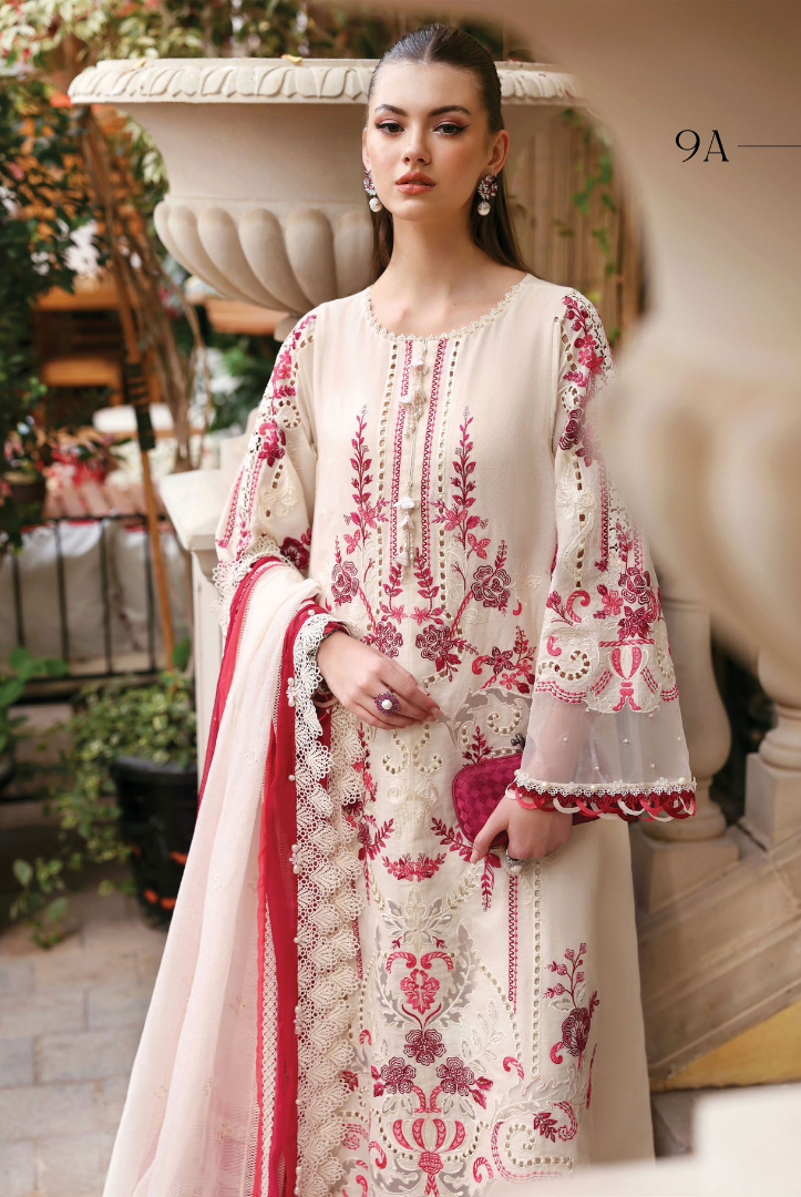 3 Piece Suit Stitched Embroidered Luxury Lawn Maria.B - MBL'26-9A