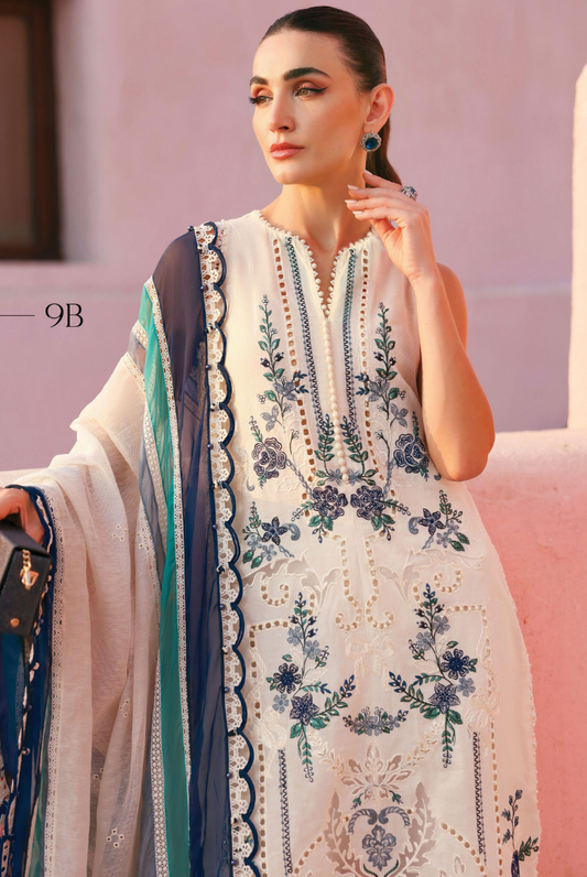 3 Piece Suit Stitched Embroidered Luxury Lawn Maria.B - MBL'26-9B