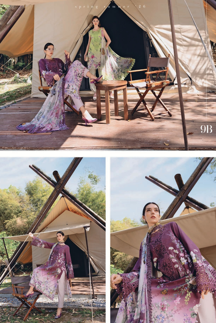 3 Piece Suit Stitched Embroidered Lawn BY Maria.B M.PRINTS'26 - MBPT-29-9B