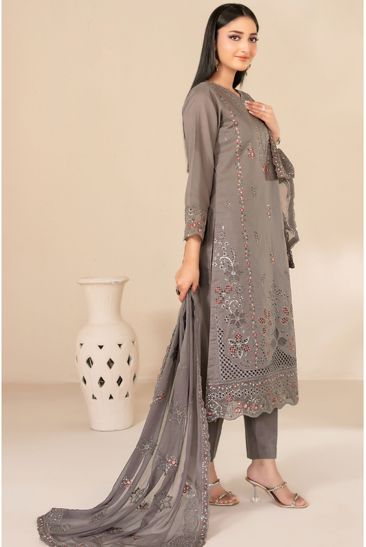 Tawakkal Fabrics Selma Fancy Embroidered Chamki Lawn 3 Piece Stitched Suit"26-D-3259
