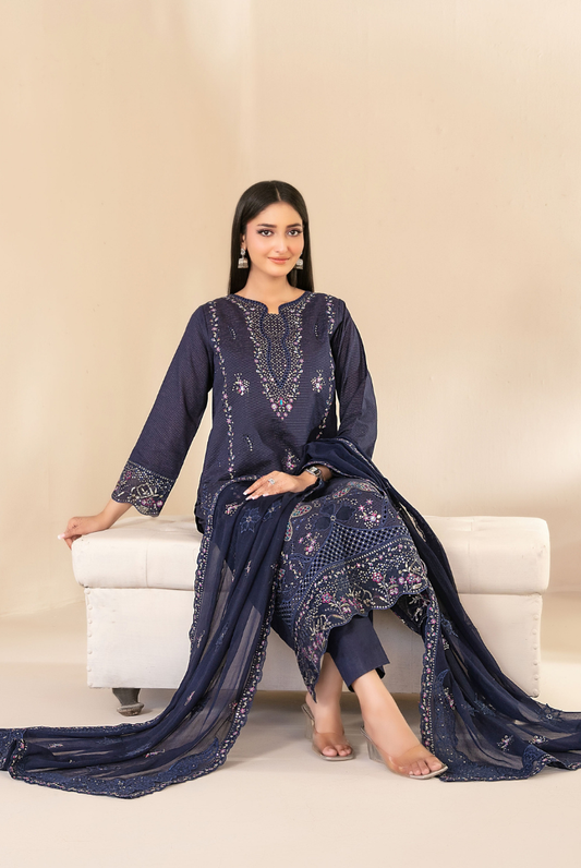 Tawakkal Fabrics Selma Fancy Embroidered Chamki Lawn 3 Piece Stitched Suit"26-D-3260