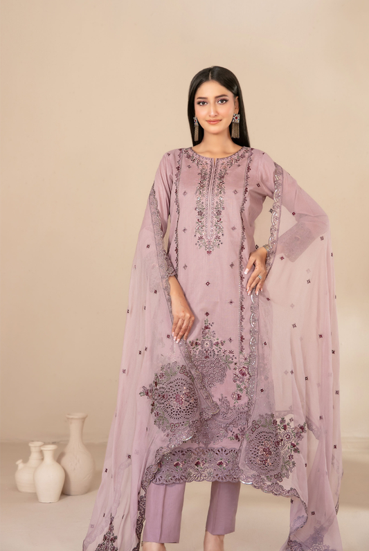 Tawakkal Fabrics Selma Fancy Embroidered Chamki Lawn 3 Piece Stitched Suit"26-D-3261
