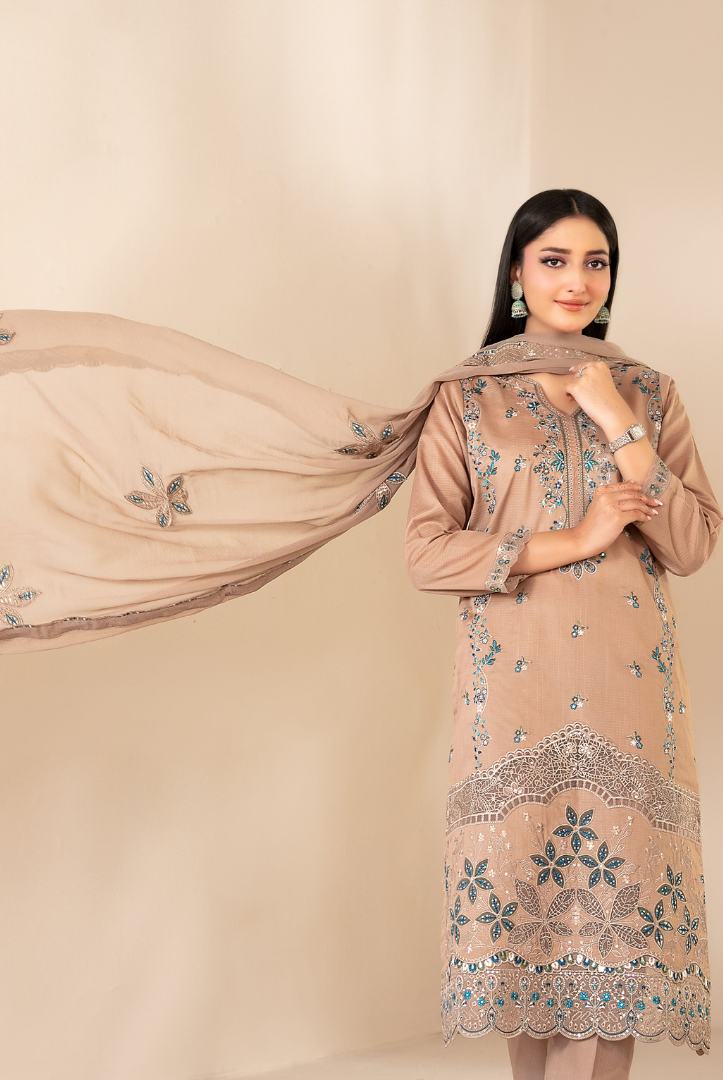 Tawakkal Fabrics Selma Fancy Embroidered Chamki Lawn 3 Piece Stitched Suit"26-D-3263