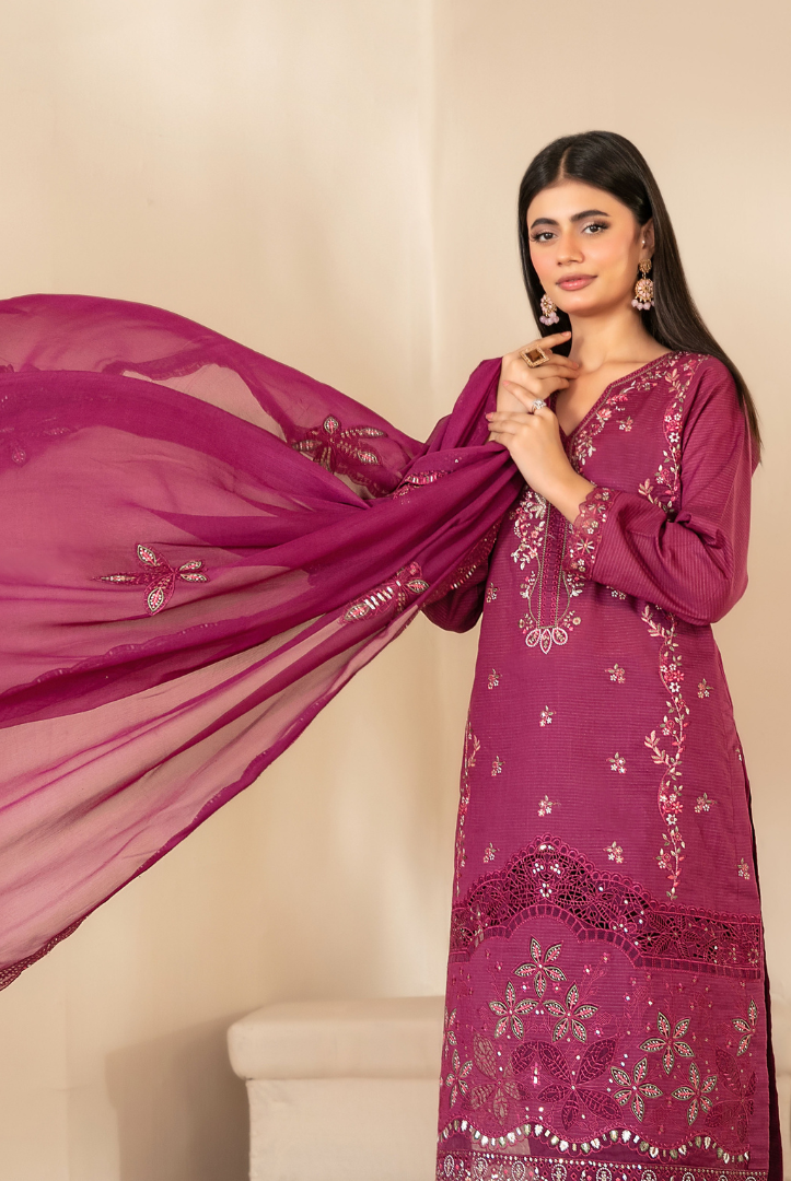 Tawakkal Fabrics Selma Fancy Embroidered Chamki Lawn 3 Piece Stitched Suit"26-D-3266