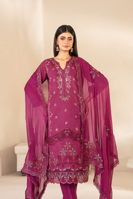 Tawakkal Fabrics Selma Fancy Embroidered Chamki Lawn 3 Piece Stitched Suit"26-D-3266