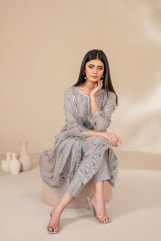 Tawakkal Fabrics Selma Fancy Embroidered Chamki Lawn 3 Piece Stitched Suit"26-D-3268