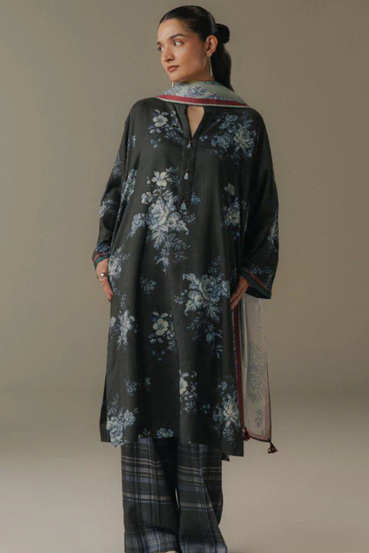 3 Piece Suit Stitched Printed Linen Drop Five Coco By Zara Shahjahan Hushed Ember-6B
