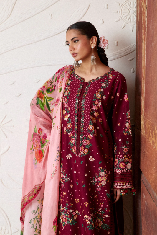 Zan by Hussain Rehar 3 Piece Suit Stitched Luxury Lawn Festive Collection'26 KESTANE