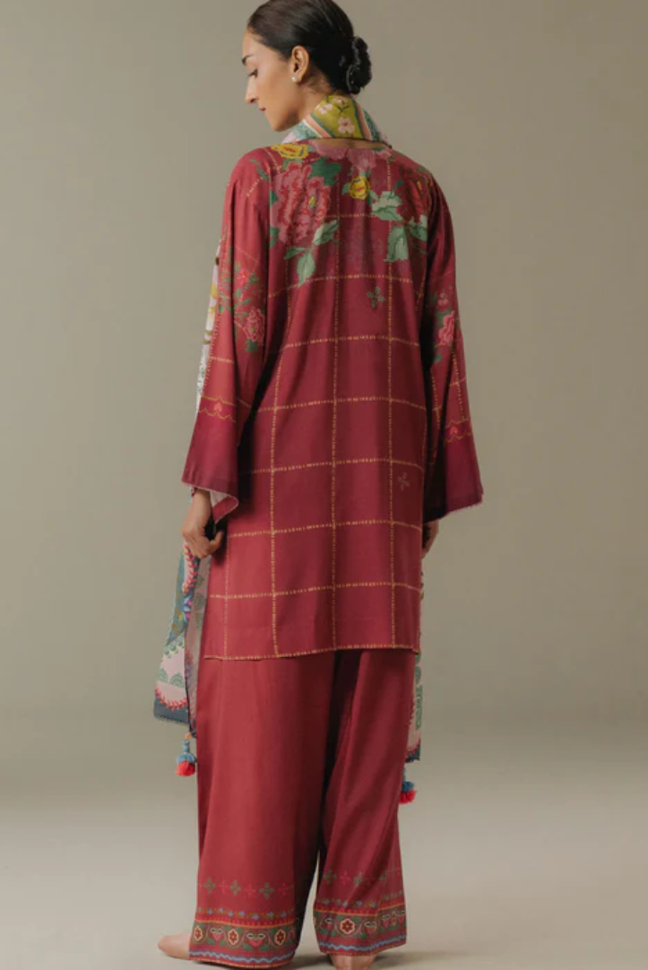 3 Piece Suit Stitched Printed Linen Drop Five Coco By Zara Shahjahan Olive Hour-5B