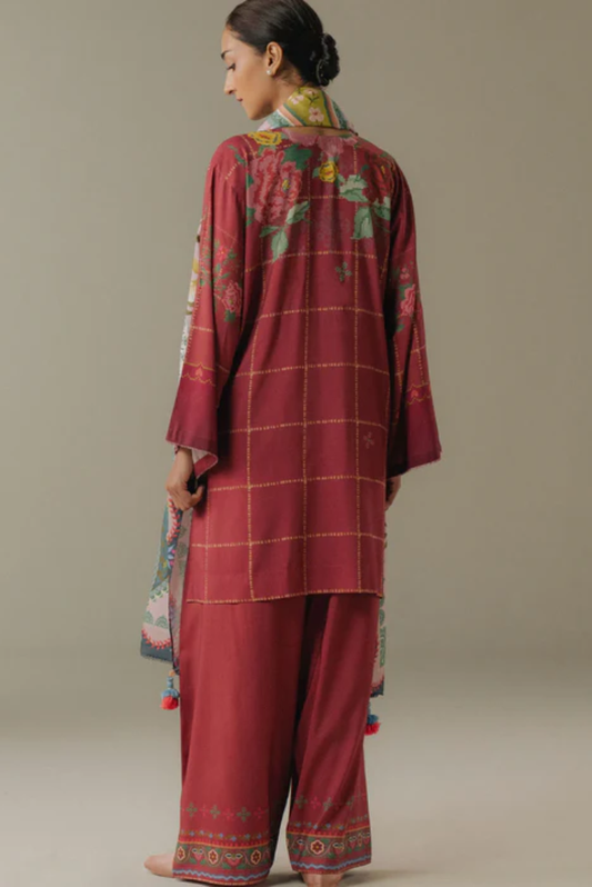 3 Piece Suit Stitched Printed Linen Drop Five Coco By Zara Shahjahan Olive Hour-5B