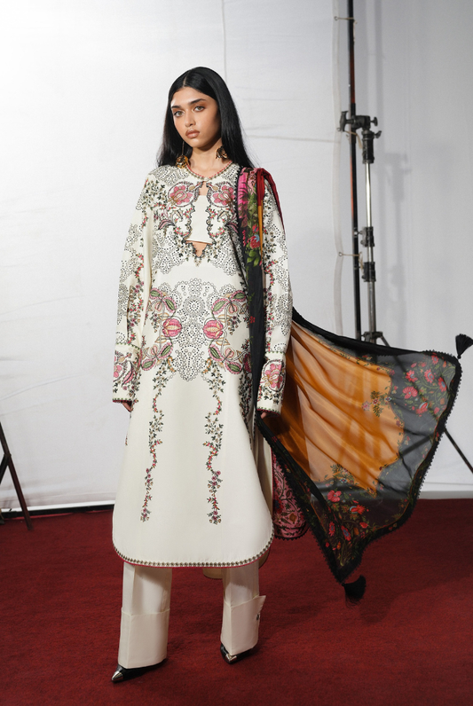 Hussain Rehar Jugnu – Stitched 3 Piece Embroidered Chiffon Suit-RASTI