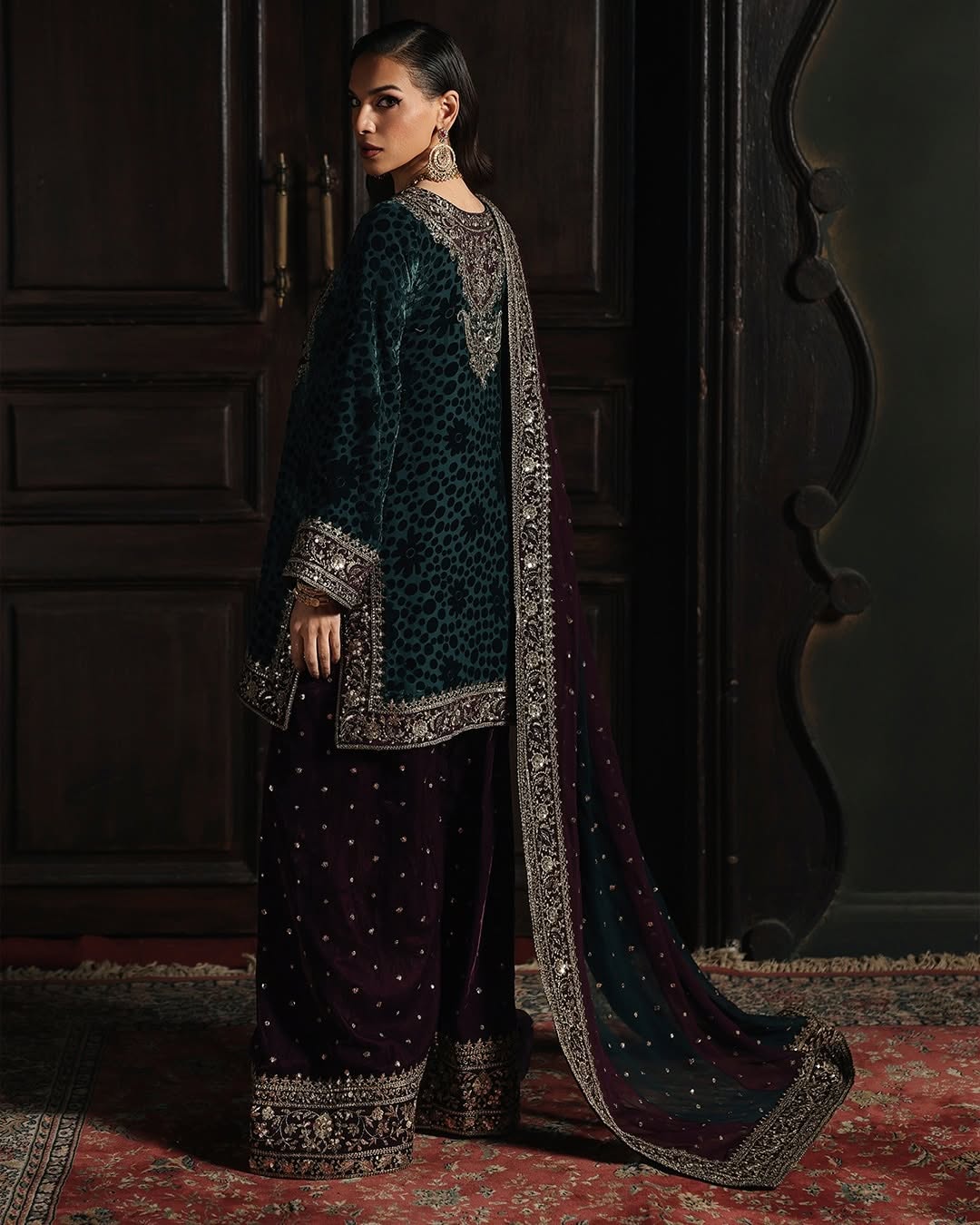 Charizma Signora Vol-II - Stitched Plachi Velvet 3-Pc - Deep Teal (CVT5-09)