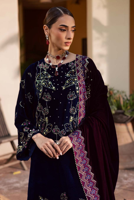 3 Piece Stitched Embroidered Velvet Suit with Shawl | Luxury Wedding Wear MAYA by Nureh