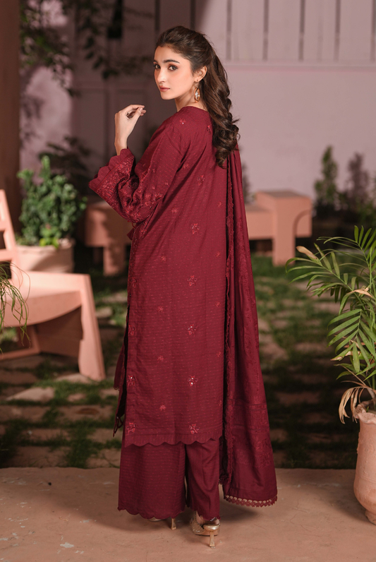 3 Piece Stitched Embroidered Dhanak Suit with Velvet Jacquard Shawl | Vihana by Johra JW