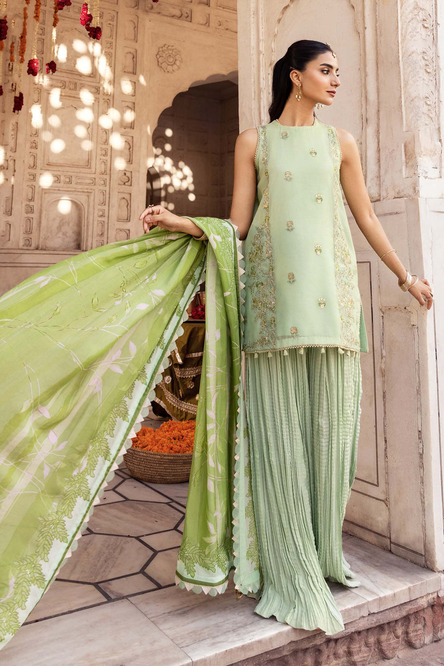 3 Pc Stitched Embroidered Silk Cotton Net Suit