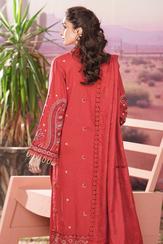 3 Piece Stitched Embroidered Dhanak Suit with Velvet Jacquard Shawl | Vihana by Johra JW