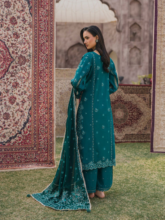 3 PC - Eshaisha Winter '25 - Stitched Neps Karandi - Teal Green