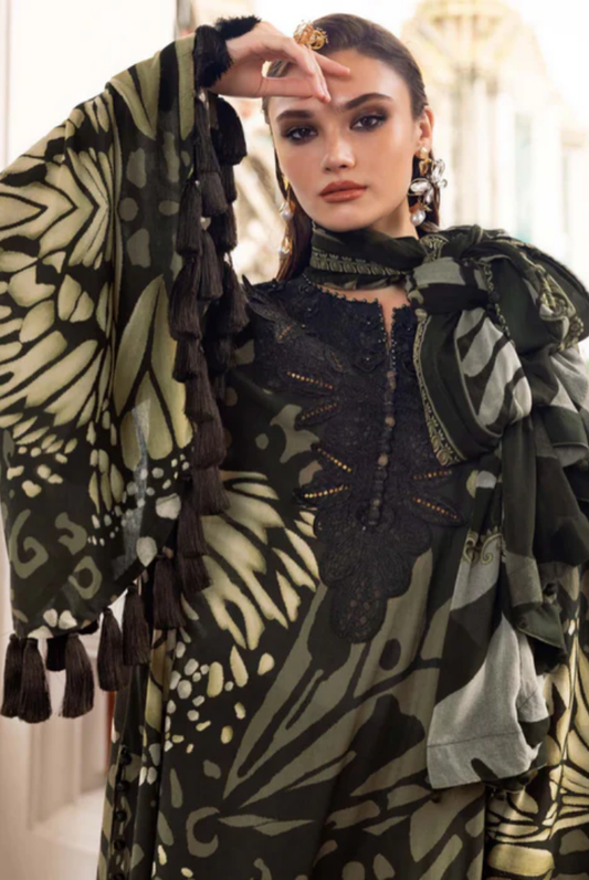 3 Piece Stitched Printed Linen Suit Maria B M Prints Winter Collection MBMP
