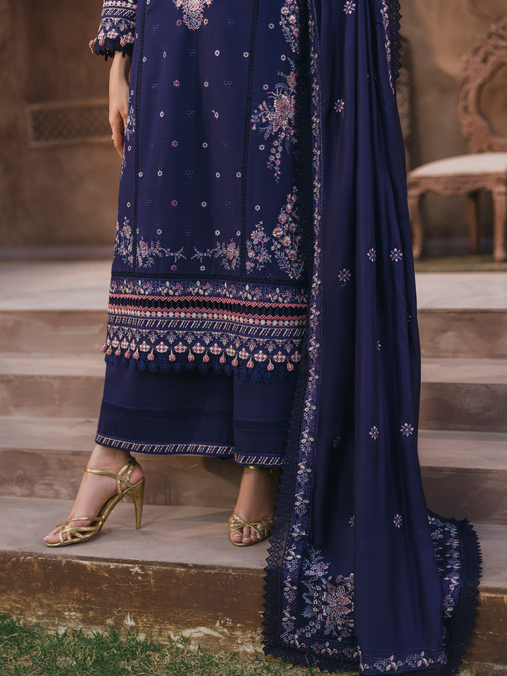 3 PC - Eshaisha Winter '25 - Stitched Slub Dhanak - Navy Blue