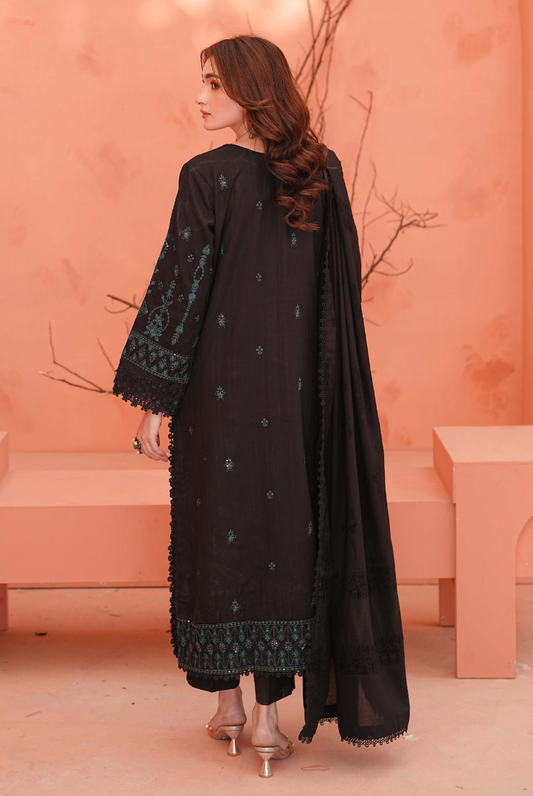 3 Piece Stitched Embroidered Dhanak Suit with Velvet Jacquard Shawl | Vihana by Johra JW