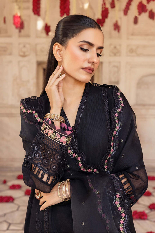 3 Pc Stitched Embroidered Silk Cotton Net Suit 01