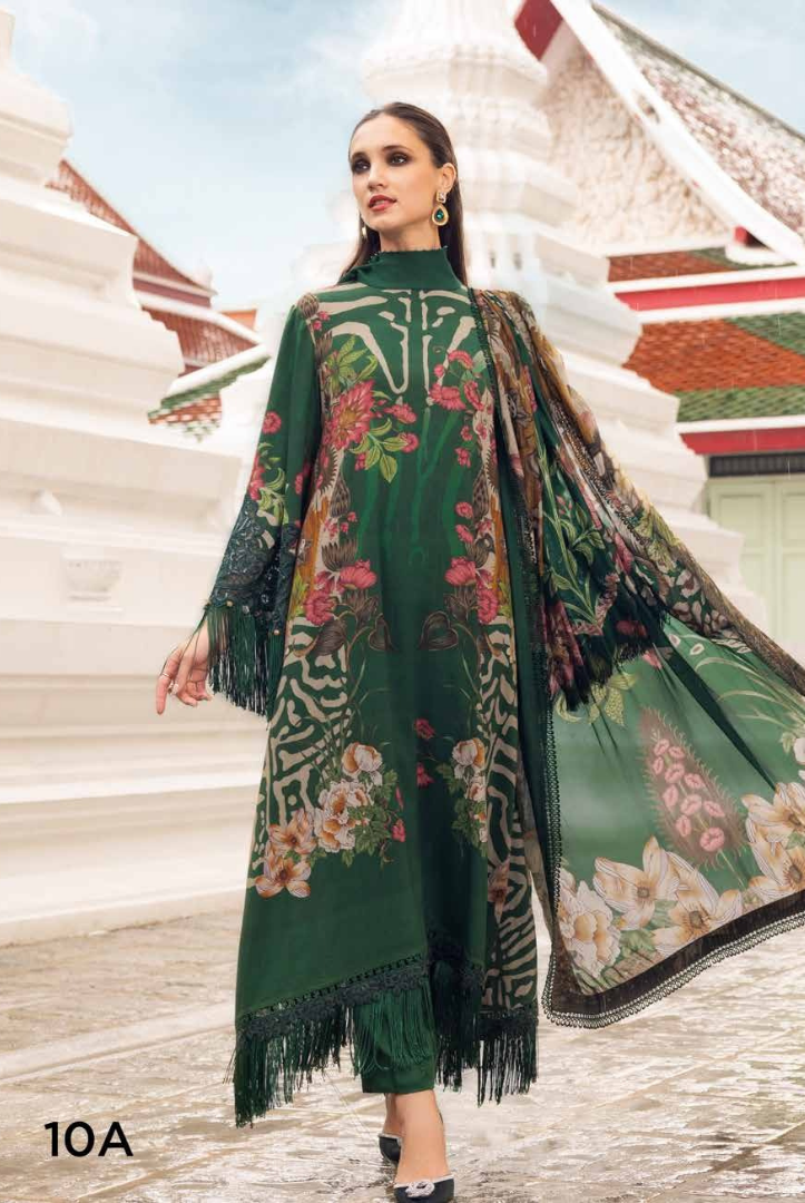 3 Piece Stitched Printed Linen Suit Maria B M Prints Winter Collection MBMP