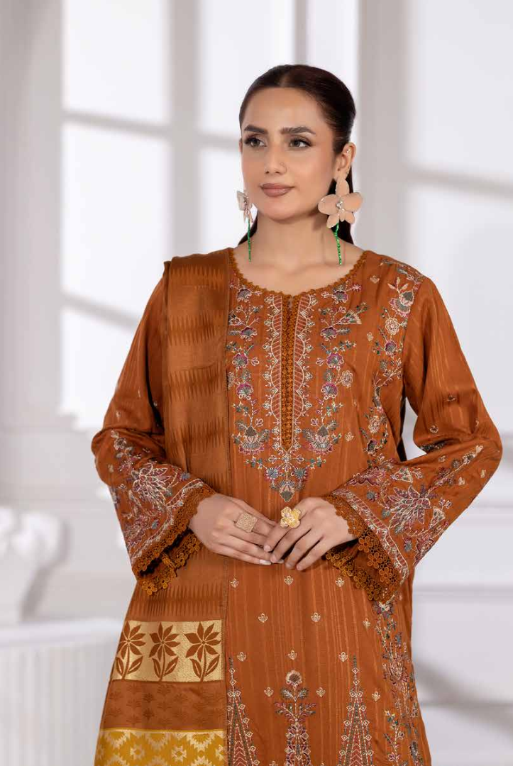 3 Piece Stitched Embroidered Winter Collection with Jacquard Shawl – Ameeli by Johra