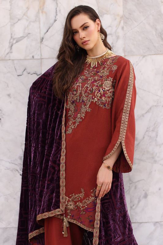 3-pc Stitched Embroidered Dyed Leather Shirt