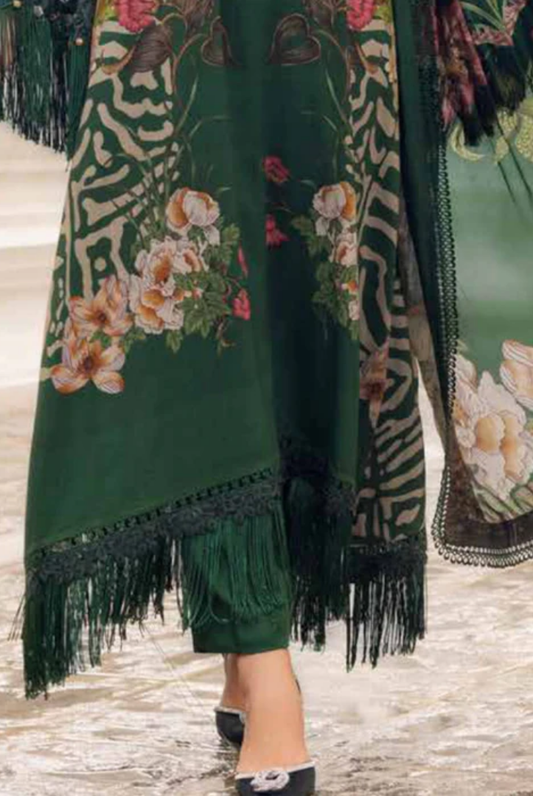 3 Piece Stitched Printed Linen Suit Maria B M Prints Winter Collection MBMP