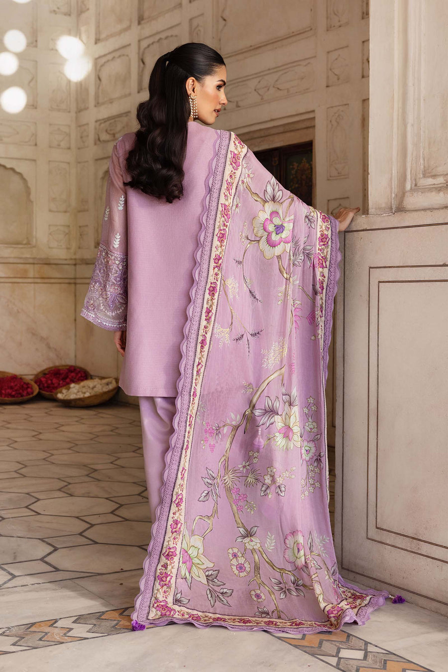 3 Pc Stitched Embroidered Silk Cotton Net Suit