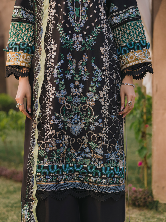 3 PC - Eshaisha Winter '25 - Stitched Slub Khaddar - Black