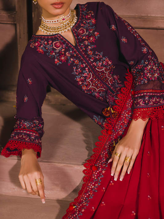 3 PC - Eshaisha Winter '25 - Stitched Neps Karandi - Deep Purple