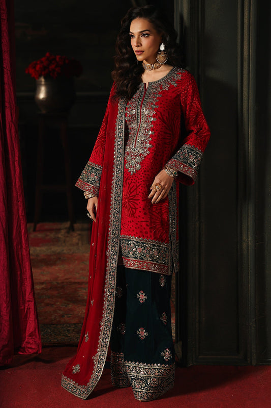 Charizma Signora Vol-II - Stitched Plachi Velvet 3-Pc - Deep Red (CVT5-10)