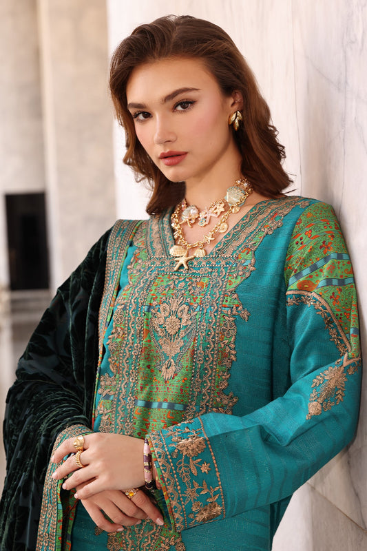 3-pc Stitched Embroidered Dyed Leather Shirt