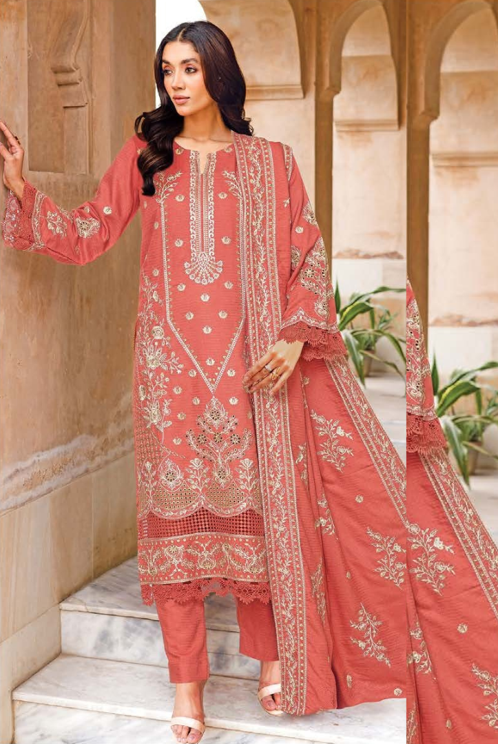 3 PC - Johra Aura - Stitched Embroidered Winter Collection - Coral Pink (JH-1433)