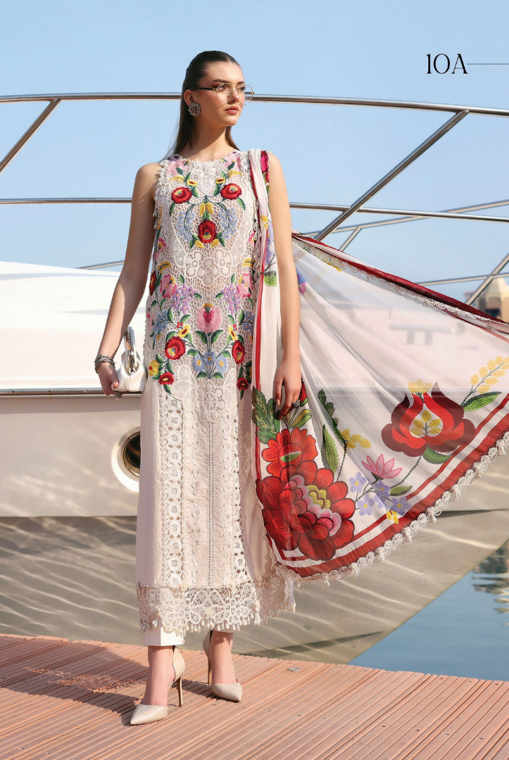3 Piece Suit Stitched Embroidered Luxury Lawn Maria.B - MBL'26-10A