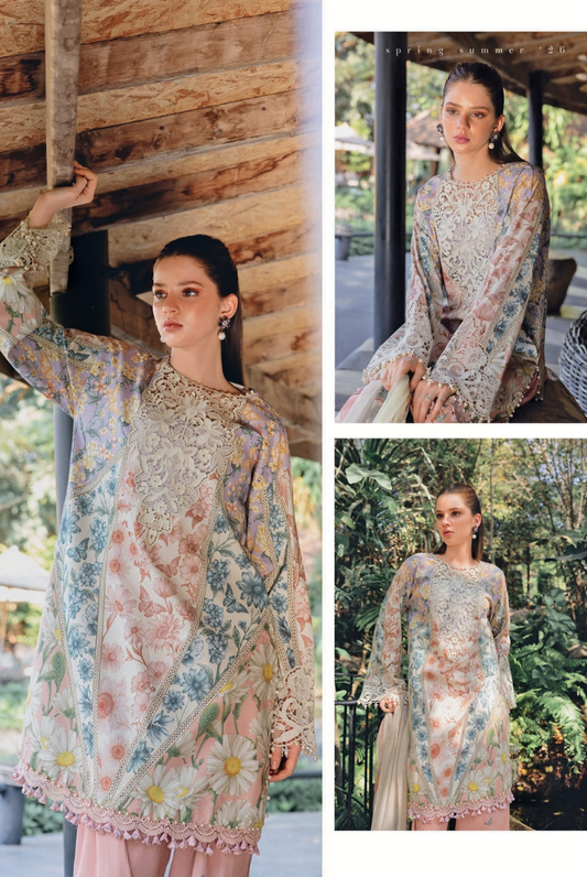 3 Piece Suit Stitched Embroidered Lawn BY Maria.B M.PRINTS'26 - MBPT-29-10B