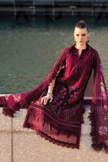 3 Piece Suit Stitched Embroidered Luxury Lawn Maria.B - MBL'26-11B