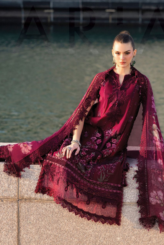 3 Piece Suit Stitched Embroidered Luxury Lawn Maria.B - MBL'26-11B