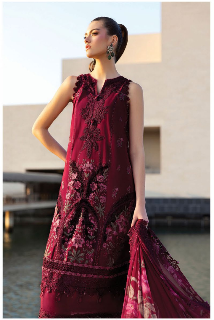 3 Piece Suit Stitched Embroidered Luxury Lawn Maria.B - MBL'26-11B