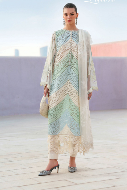 3 Piece Suit Stitched Embroidered Luxury Lawn Maria.B - MBL'26-12A