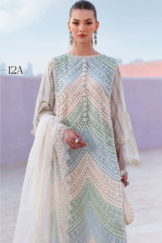 3 Piece Suit Stitched Embroidered Luxury Lawn Maria.B - MBL'26-12A