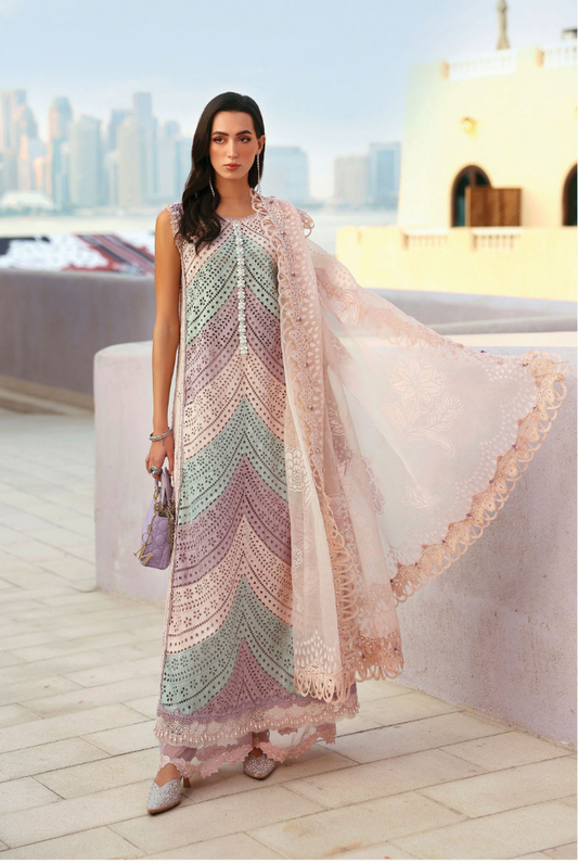 3 Piece Suit Stitched Embroidered Luxury Lawn Maria.B - MBL'26-12B