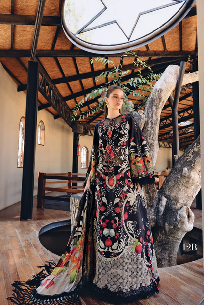 3 Piece Suit Stitched Embroidered Lawn BY Maria.B M.PRINTS'26 - MBPT-29-12B